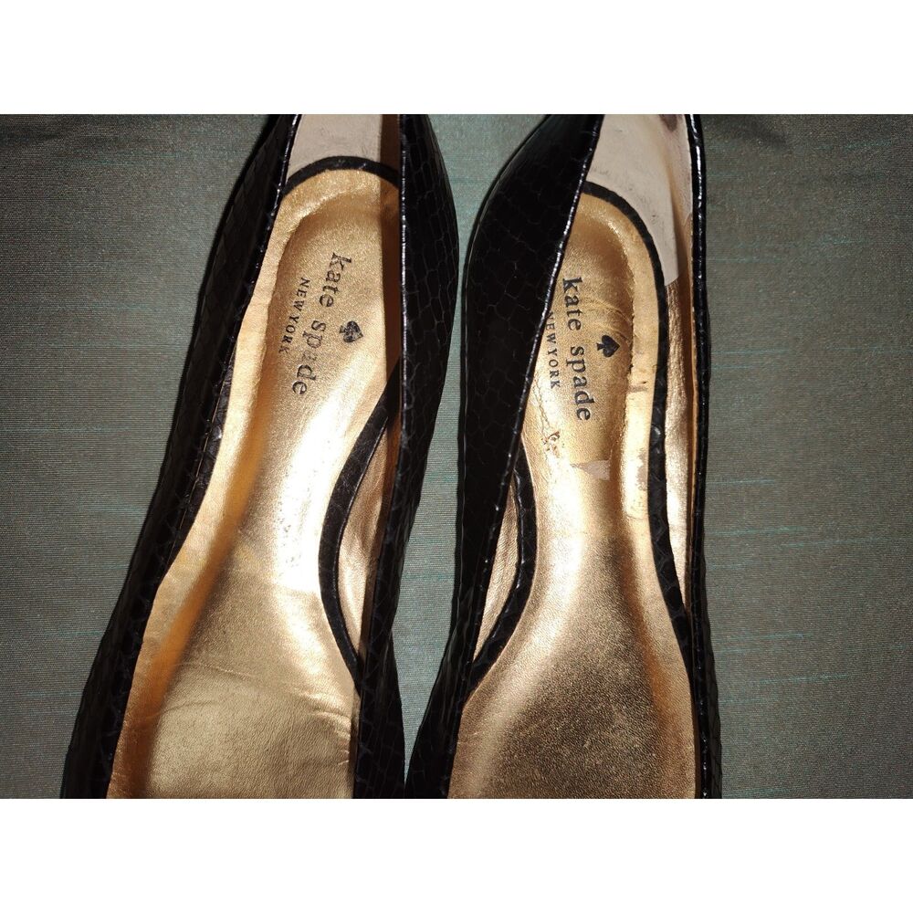 Kate Spade Pearl Cluster Black Peep-Toe Flats Sz 7M - Picture 4 of 7